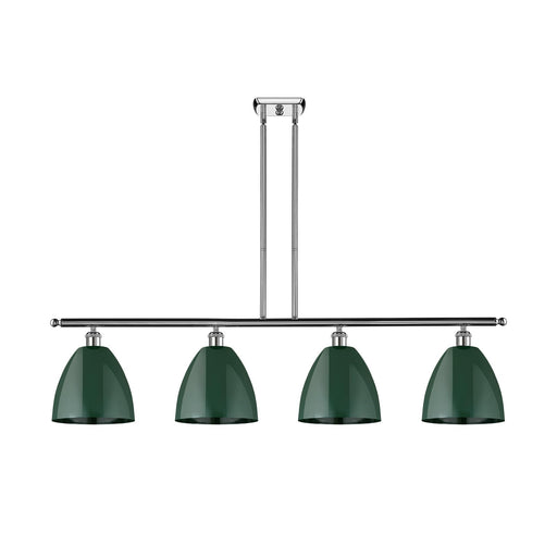 Innovations Plymouth 48in 4-Light Island Light | Industrial Farmhouse Polished Chrome and Matte Green Metal | Kitchen | Model 516-4I-PC-MBD-9-GR-LED