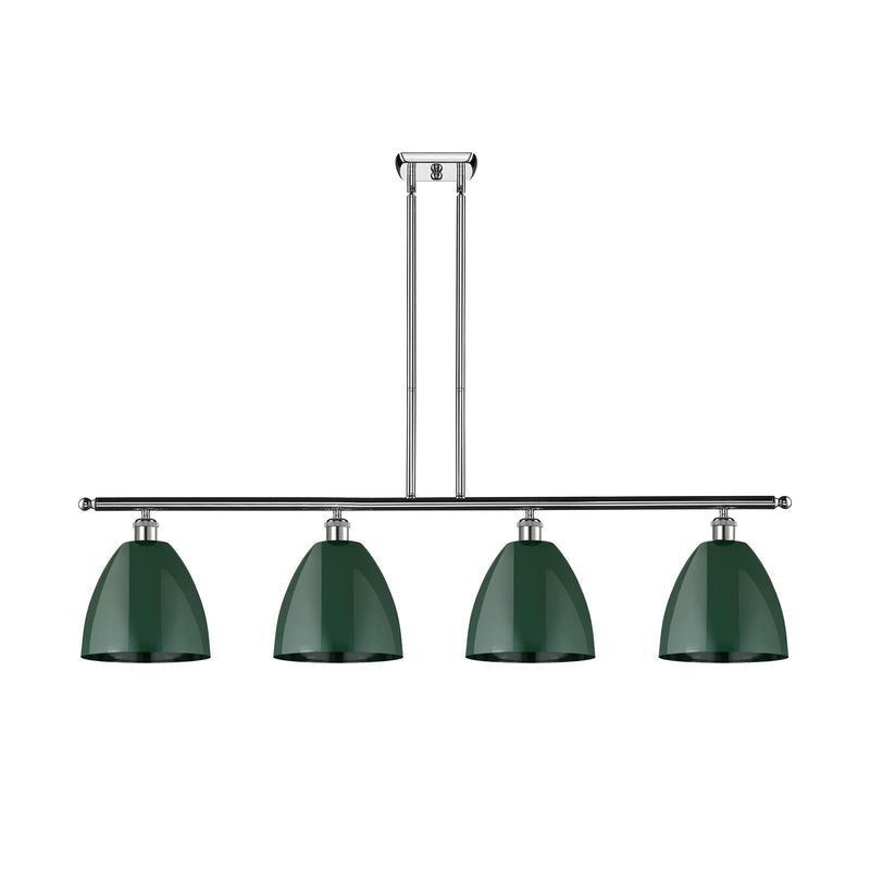 Innovations Plymouth 48in 4-Light Island Light | Industrial Farmhouse Polished Chrome and Matte Green Metal | Kitchen | Model 516-4I-PC-MBD-9-GR-LED