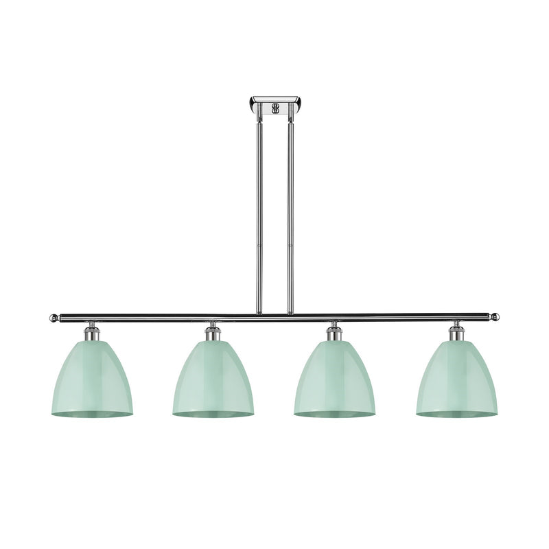Innovations Plymouth 48in 4-Light Island Light | Industrial Farmhouse Polished Chrome and Matte Seafoam Metal Shade | Kitchen | Model 516-4I-PC-MBD-9-SF