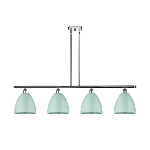 Innovations Plymouth 48in 4-Light Island Light | Industrial Farmhouse Polished Chrome and Matte Seafoam Metal Shade | Model 516-4I-PC-MBD-9-SF-LED