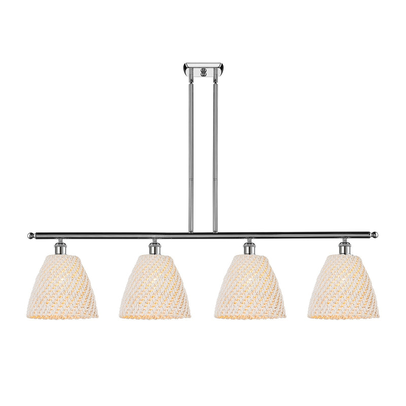Innovations Bristol Natural 48in 4-Light Island Light | Farmhouse Polished Chrome and Natural Fiber Dome Shade | Kitchen | Model 516-4I-PC-NBD-9-NAT