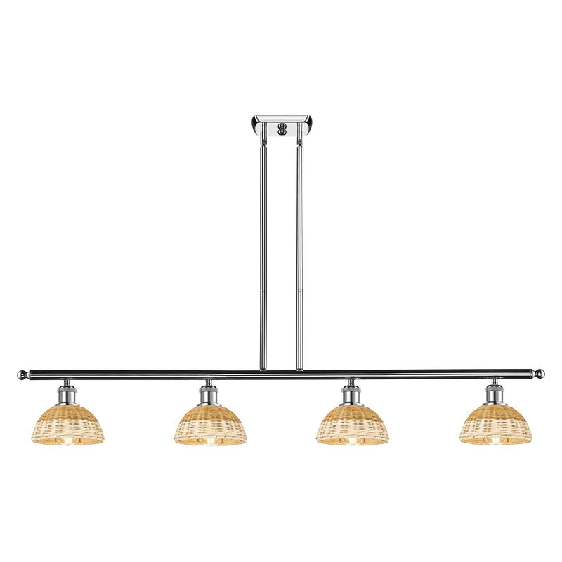 Innovations Lighting Bristol Natural II 48in 4-Light Island Light | Industrial Modern Polished Chrome and Natural Fiber Dome | Model 516-4I-PC-NBD2-75-NAT