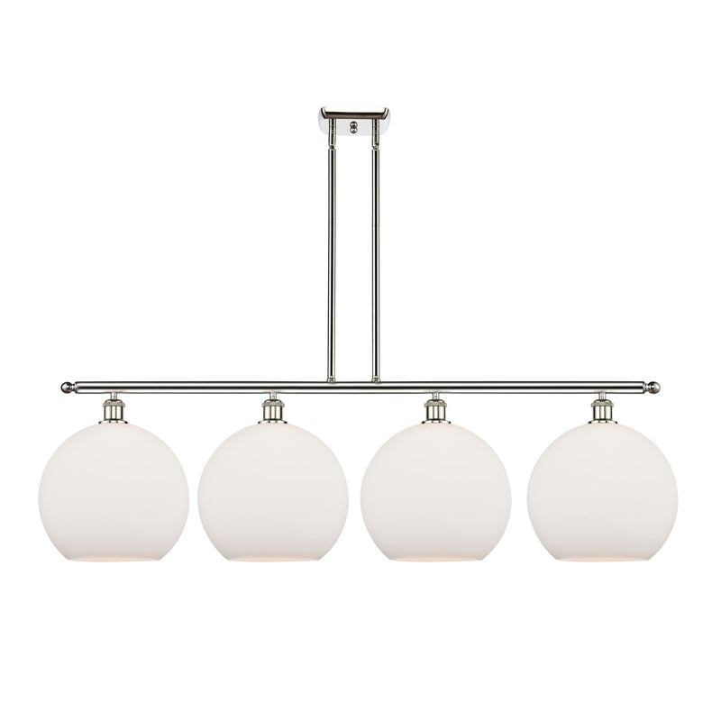 Innovations Athens 50in 4-Light Island Light | Industrial Polished Nickel and Matte White Glass | Kitchen Island & Dining Room | Model 516-4I-PN-G121-12
