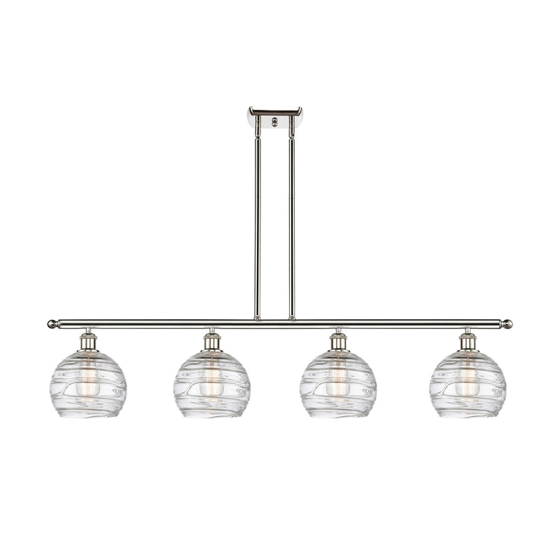 Innovations Athens Deco Swirl 48in 4-Light Island Light | Industrial Polished Nickel and Clear Deco Swirl Glass | Kitchen | Model 516-4I-PN-G1213-8CL