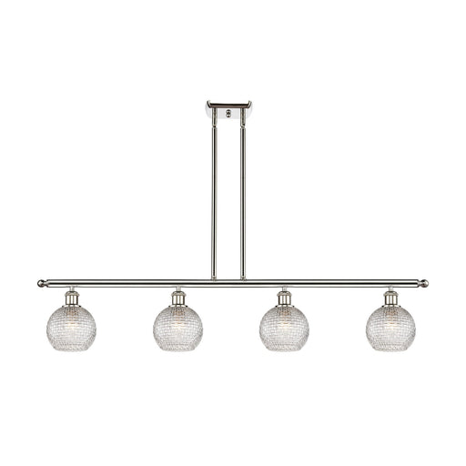 Innovations Athens 48in 4-Light Island Light | Modern Farmhouse Polished Nickel and Clear Basket Weave Glass | Kitchen Island | Model 516-4I-PN-G122C-6CL