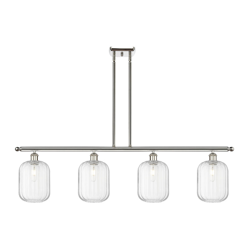 Innovations Preston Cylinder 48in 4-Light Island Light | Industrial Polished Nickel and Clear Glass | Kitchen Island & Dining | Model 516-4I-PN-G460-7CL