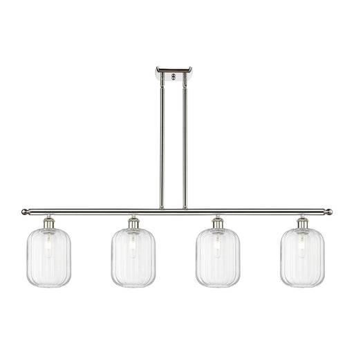 Innovations Preston Cylinder 48in 4-Light Island Light | Industrial Polished Nickel and Clear Glass | Kitchen Island & Dining | Model 516-4I-PN-G460-7CL