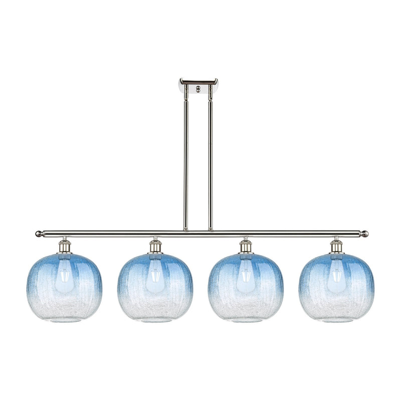 Innovations Brookhaven Sphere 49in 4-Light Island Light | Industrial Polished Nickel Steel and Sapphire Blue Glass | Kitchen | Model 516-4I-PN-G481-10SB