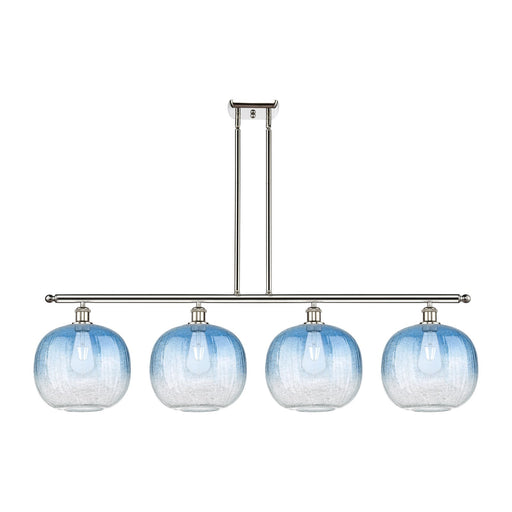 Innovations Brookhaven Sphere 49in 4-Light Island Light | Industrial Polished Nickel Steel and Sapphire Blue Glass | Kitchen | Model 516-4I-PN-G481-10SB