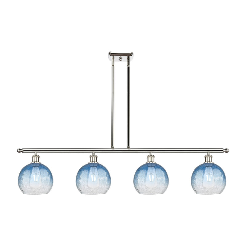 Innovations Brookhaven Globe 48in 4-Light Island Light | Industrial Polished Nickel Steel and Sapphire Blue Glass | Kitchen | Model 516-4I-PN-G483-8SB