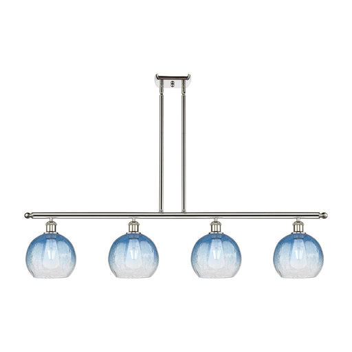 Innovations Brookhaven Globe 48in 4-Light Island Light | Industrial Polished Nickel Steel and Sapphire Blue Glass | Kitchen | Model 516-4I-PN-G483-8SB