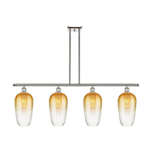 Innovations Brookhaven Flute 48in 4-Light Island Light | Industrial Polished Nickel and Amber Glass | Kitchen Island & Dining | Model 516-4I-PN-G484-7AM
