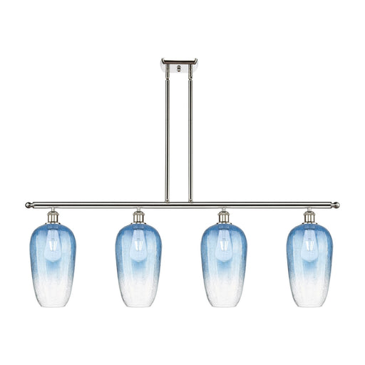 Innovations Brookhaven Flute 48in 4-Light Island Light | Industrial Polished Nickel and Sapphire Blue Glass | Kitchen Island | Model 516-4I-PN-G484-7SB