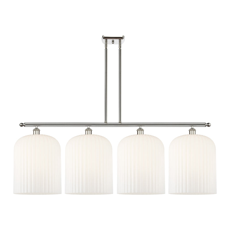 Innovations Bridal Veil 48in 4-Light Island Light | Art Nouveau Polished Nickel and Gloss White Ribbed Glass | Kitchen Island | Model 516-4I-PN-G559-12GWH
