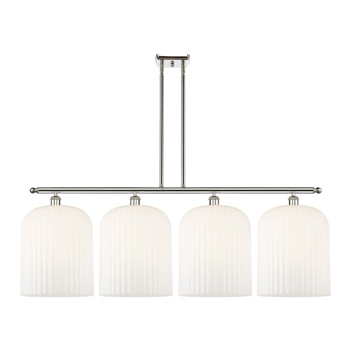 Innovations Bridal Veil 48in 4-Light Island Light | Art Nouveau Polished Nickel and Gloss White Ribbed Glass | Kitchen Island | Model 516-4I-PN-G559-12GWH