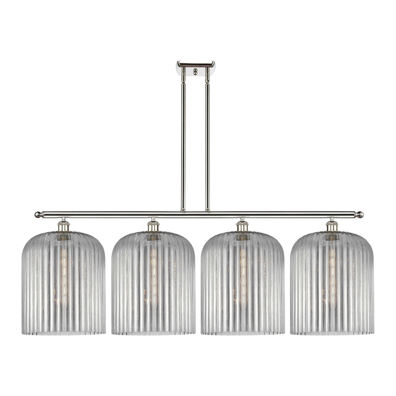 Innovations Bridal Veil 48in 4-Light Island Light | Art Nouveau Polished Nickel and Light Smoke Ribbed Glass | Kitchen Island | Model 516-4I-PN-G559-12SM