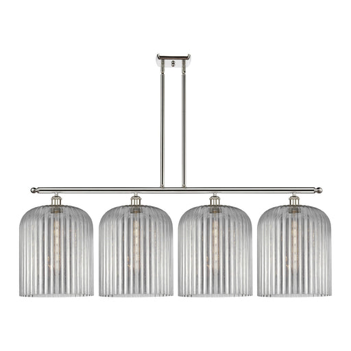 Innovations Bridal Veil 48in 4-Light Island Light | Art Nouveau Polished Nickel and Light Smoke Ribbed Glass | Kitchen Island | Model 516-4I-PN-G559-12SM