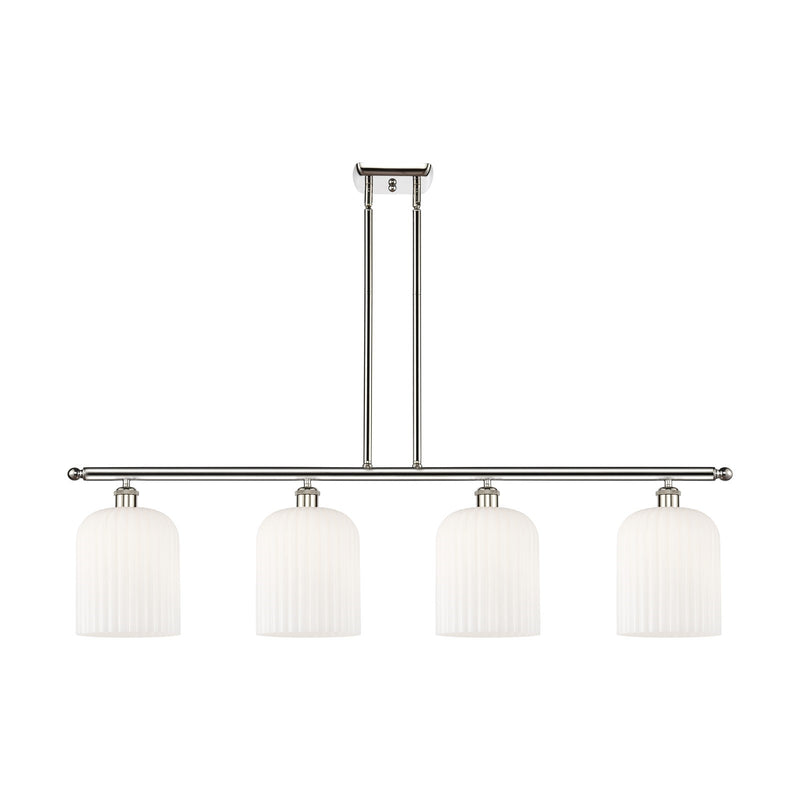 Innovations Bridal Veil 48in 4-Light Island Light | Art Nouveau Polished Nickel and Gloss White Ribbed Glass | Kitchen Island | Model 516-4I-PN-G559-8GWH