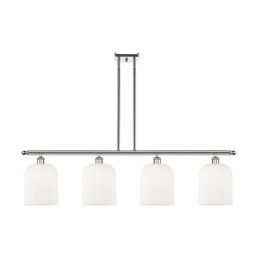 Innovations Bridal Veil 48in 4-Light Island Light | Art Nouveau Polished Nickel and Gloss White Ribbed Glass | Kitchen Island | Model 516-4I-PN-G559-8GWH