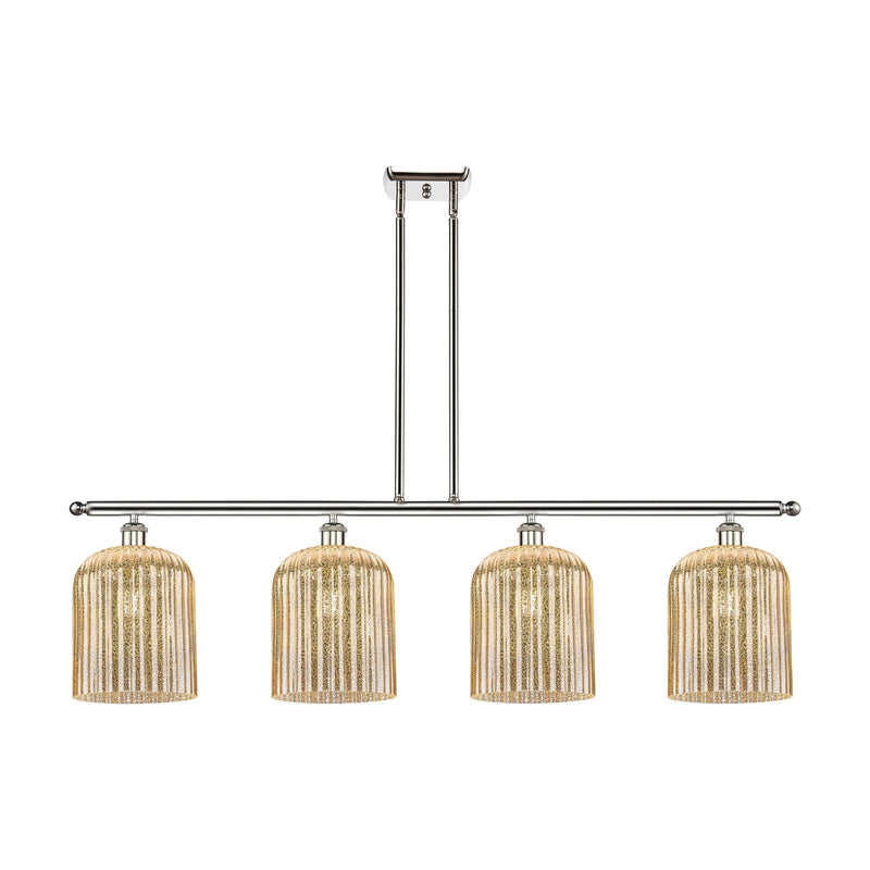 Innovations Bridal Veil 48in 4-Light Island Light | Art Nouveau Industrial Polished Nickel and Mercury Ribbed Glass | Kitchen | Model 516-4I-PN-G559-8ME