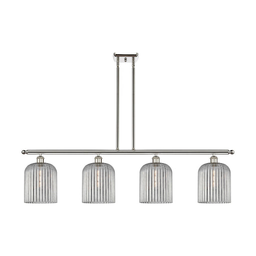 Innovations Bridal Veil 48in 4-Light Island Light | Art Nouveau Polished Nickel and Light Smoke Ribbed Glass | Kitchen Island & | Model 516-4I-PN-G559-8SM