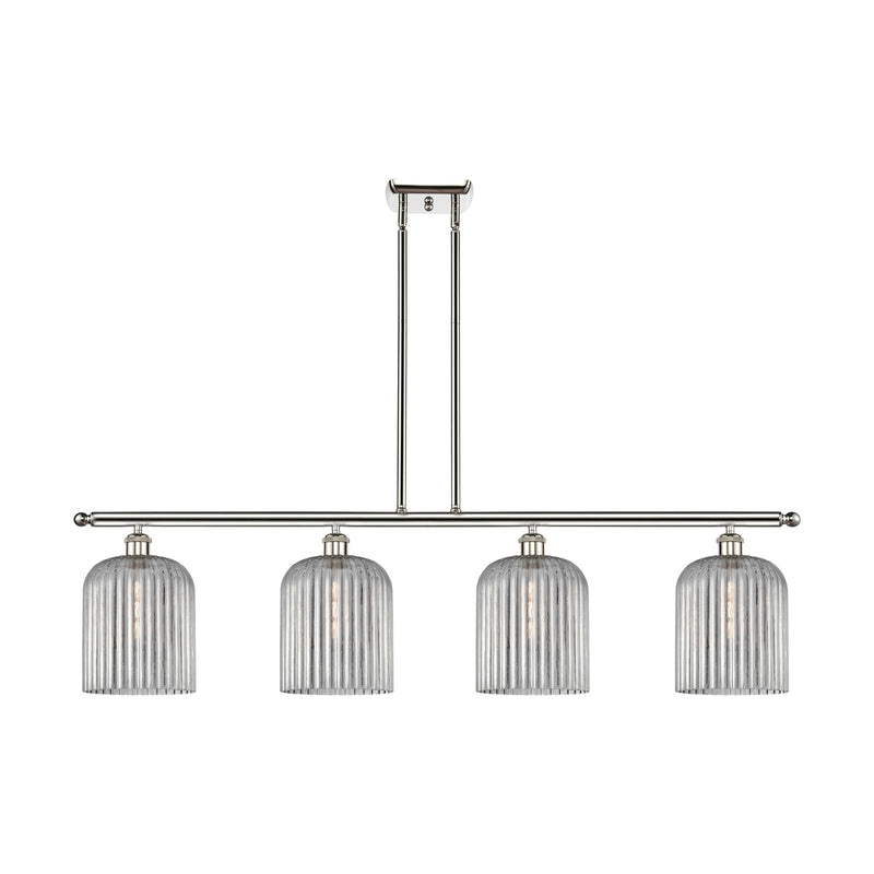 Innovations Bridal Veil 48in 4-Light Island Light | Art Nouveau Polished Nickel and Light Smoke Ribbed Glass | Kitchen Island & | Model 516-4I-PN-G559-8SM
