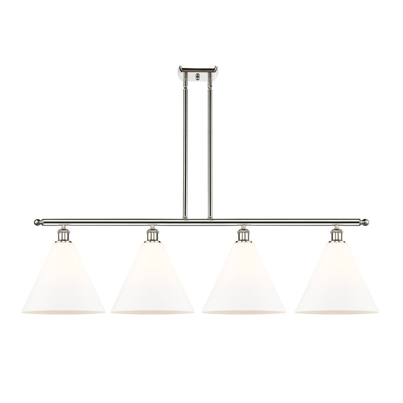 Innovations Berkshire 50in 4-Light Island Light | Industrial Polished Nickel and Matte White Glass | Kitchen Island & Dining | Model 516-4I-PN-GBC-121-LED