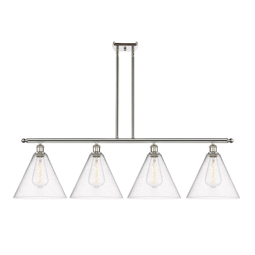 Innovations Berkshire 50in 4-Light Island Light | Industrial Polished Nickel Steel and Seedy Glass | Kitchen Island | 50 x 13 x | Model 516-4I-PN-GBC-124