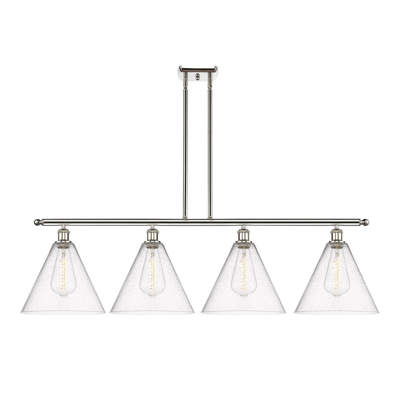 Innovations Berkshire 50.25in 4-Light Island Light | Industrial Polished Nickel Steel and Seedy Glass | Kitchen Island & | Model 516-4I-PN-GBC-124-LED