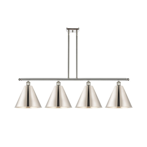Innovations Berkshire 50in 4-Light Island Light | Industrial Farmhouse Polished Nickel Steel and Metal Cone Shade | Kitchen | Model 516-4I-PN-MBC-12-PN