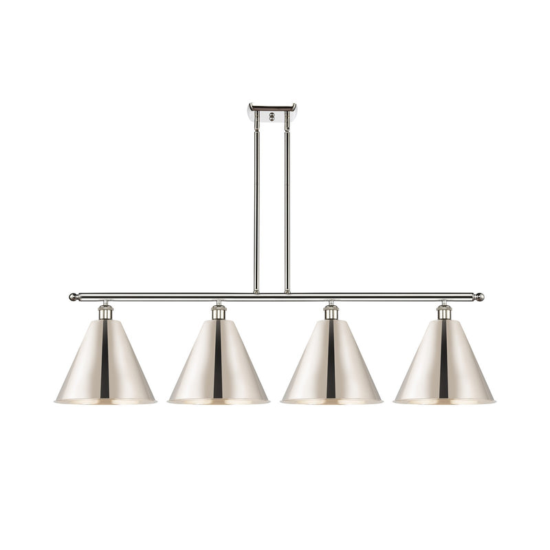 Innovations Berkshire 50in 4-Light Island Light | Industrial Farmhouse Polished Nickel Steel and Metal Cone Shade | Kitchen | Model 516-4I-PN-MBC-12-PN