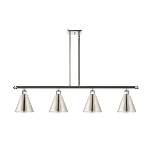 Innovations Berkshire Metal 48in 4-Light Island Light | Industrial Farmhouse Polished Nickel Steel and Metal Shade | Kitchen | Model 516-4I-PN-MBC-8-PN