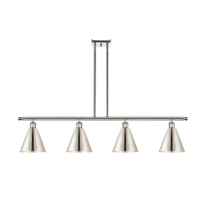 Innovations Berkshire Metal 48in 4-Light Island Light | Industrial Farmhouse Polished Nickel Steel and Cast Brass with | Model 516-4I-PN-MBC-8-PN-LED
