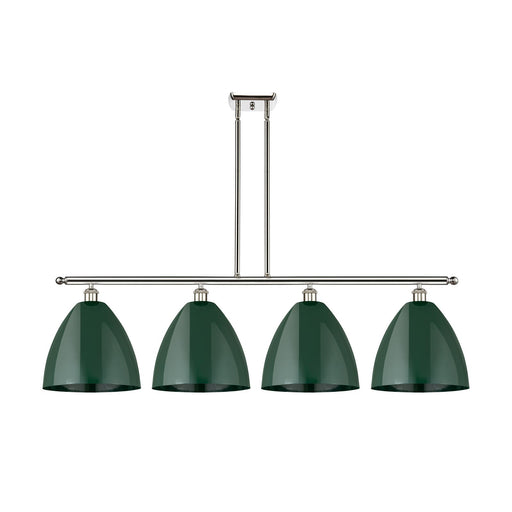 Innovations Plymouth 50in 4-Light Island Light | Industrial Polished Nickel and Matte Green Metal | Kitchen Island | 50.25 x | Model 516-4I-PN-MBD-12-GR