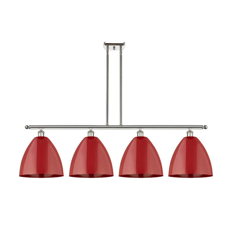 Innovations Plymouth 50in 4-Light Island Light | Industrial Farmhouse Polished Nickel and Matte Red Metal Shade | Kitchen | Model 516-4I-PN-MBD-12-RD