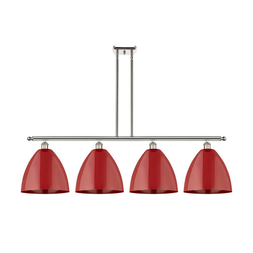 Innovations Plymouth 50in 4-Light Island Light | Industrial Farmhouse Polished Nickel and Matte Red Metal | Kitchen Island | Model 516-4I-PN-MBD-12-RD-LED