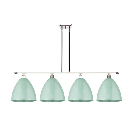 Innovations Plymouth 50in 4-Light Island Light | Industrial Farmhouse Polished Nickel Steel and Matte Seafoam Metal Shade | Model 516-4I-PN-MBD-12-SF