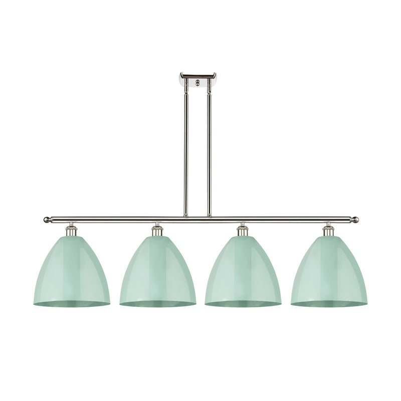 Innovations Plymouth 50in 4-Light Island Light | Industrial Farmhouse Polished Nickel Steel and Matte Seafoam Metal Shade | Model 516-4I-PN-MBD-12-SF