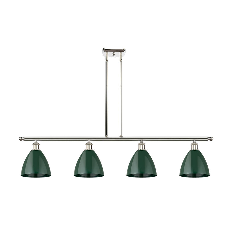 Innovations Plymouth 48in 4-Light Island Light | Industrial Farmhouse Polished Nickel and Matte Green Metal Shade | Model 516-4I-PN-MBD-75-GR-LED