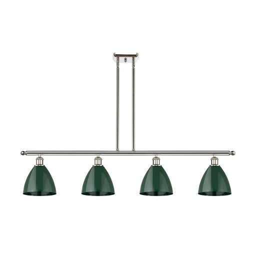 Innovations Plymouth 48in 4-Light Island Light | Industrial Farmhouse Polished Nickel and Matte Green Metal Shade | Model 516-4I-PN-MBD-75-GR-LED