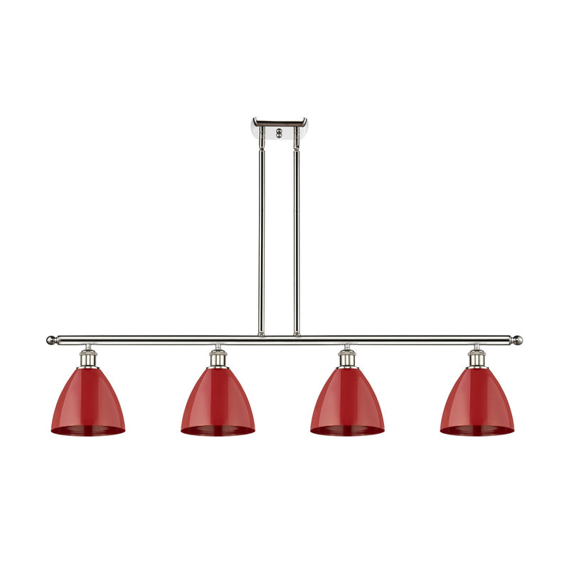 Innovations Plymouth 48in 4-Light Island Light | Industrial Farmhouse Polished Nickel and Matte Red Metal Shade | Kitchen | Model 516-4I-PN-MBD-75-RD