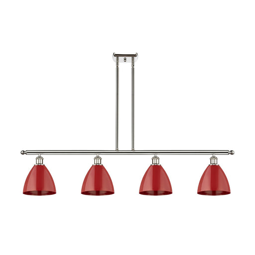 Innovations Plymouth 48in 4-Light Island Light | Industrial Farmhouse Polished Nickel and Matte Red Metal Shade | Kitchen | Model 516-4I-PN-MBD-75-RD-LED