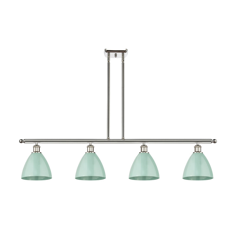 Innovations Plymouth 48in 4-Light Island Light | Industrial Farmhouse Polished Nickel and Matte Seafoam Metal Shade | Kitchen | Model 516-4I-PN-MBD-75-SF