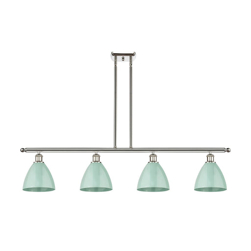 Innovations Plymouth 48in 4-Light Island Light | Industrial Farmhouse Polished Nickel and Seafoam Metal Shade | Kitchen | Model 516-4I-PN-MBD-75-SF-LED
