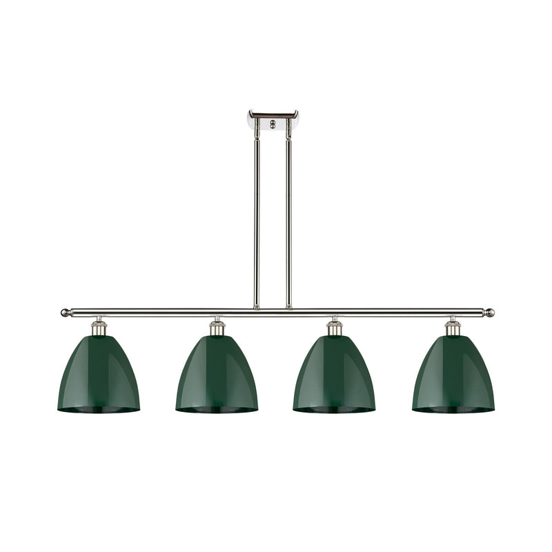 Innovations Plymouth 48in 4-Light Island Light | Industrial Farmhouse Polished Nickel and Matte Green Metal Shade | Kitchen | Model 516-4I-PN-MBD-9-GR-LED