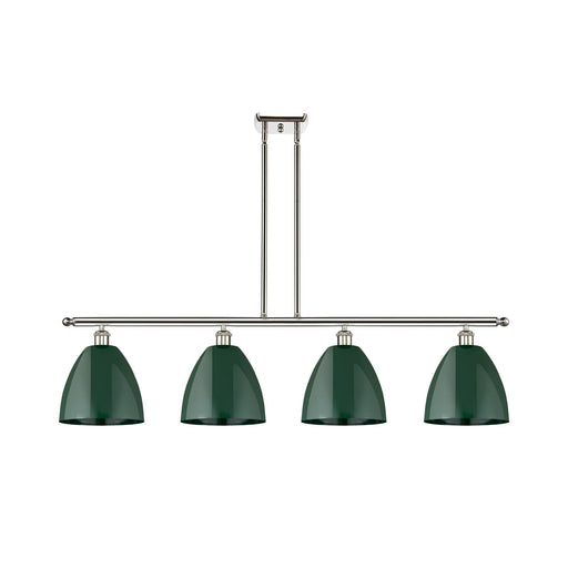 Innovations Plymouth 48in 4-Light Island Light | Industrial Farmhouse Polished Nickel and Matte Green Metal Shade | Kitchen | Model 516-4I-PN-MBD-9-GR-LED