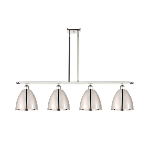 Innovations Bristol 48in 4-Light Island Light | Industrial Farmhouse Polished Nickel Steel and Cast Brass with Metal Cone Shade | Model 516-4I-PN-MBD-9-PN