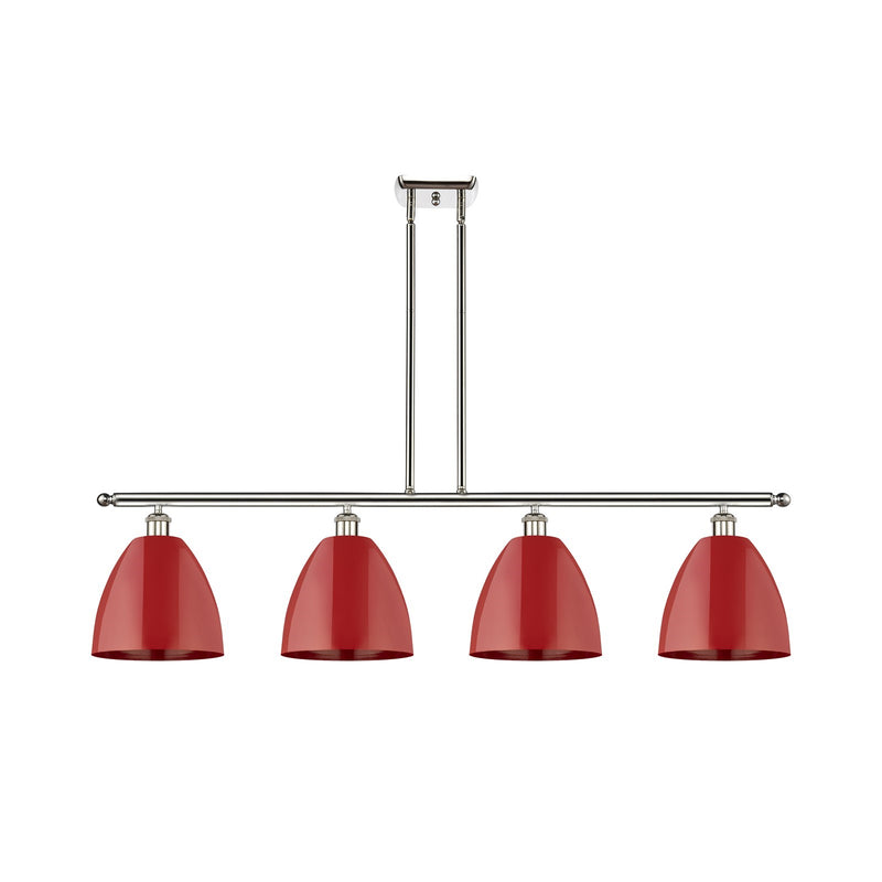 Innovations Plymouth 48in 4-Light Island Light | Industrial Farmhouse Polished Nickel and Matte Red Metal Shade | Kitchen | Model 516-4I-PN-MBD-9-RD