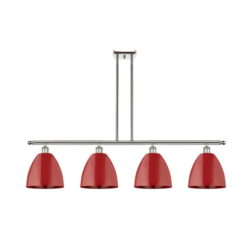 Innovations Plymouth 48in 4-Light Island Light | Industrial Farmhouse Polished Nickel and Matte Red Metal Shade | Kitchen | Model 516-4I-PN-MBD-9-RD-LED