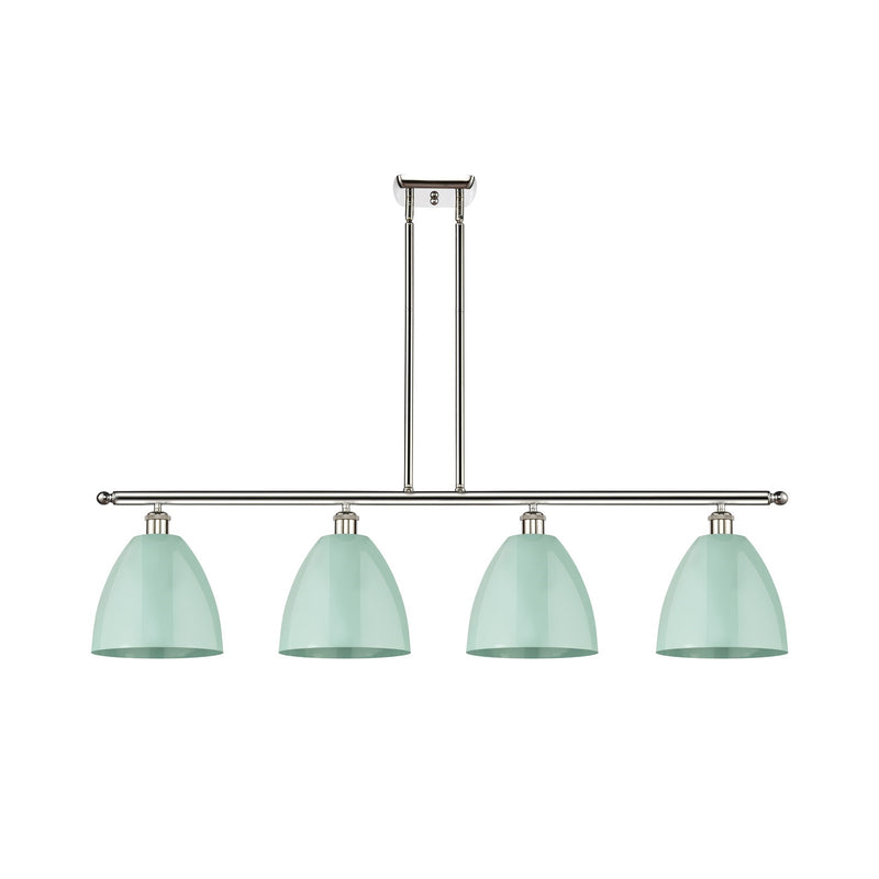Innovations Plymouth 48in 4-Light Island Light | Industrial Farmhouse Polished Nickel Steel and Seafoam Metal Shade | Kitchen | Model 516-4I-PN-MBD-9-SF